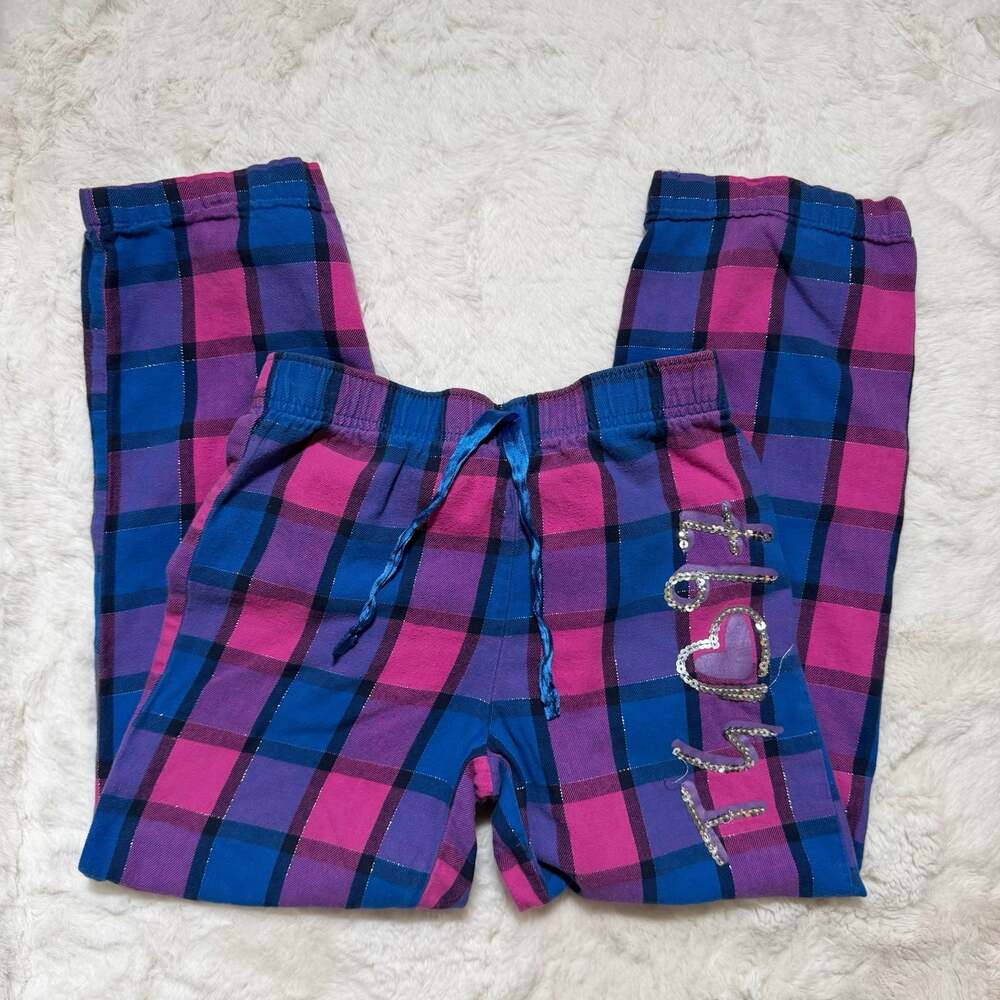 Total Girl Plaid Flannel Pajama Pants with Sequin Love Graphic
